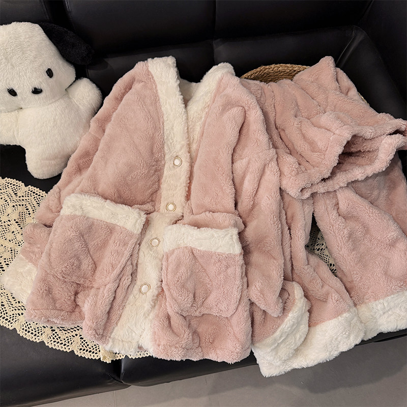 高级感甜美珊瑚绒睡衣女秋冬季