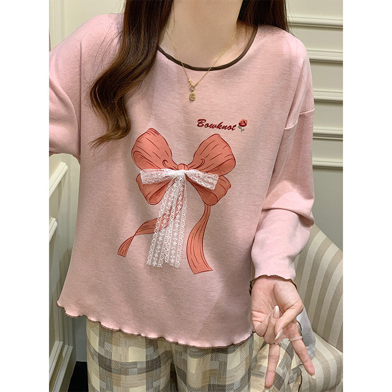 2025秋冬新款保暖圆领套头羊绒睡衣女时尚可爱甜美少女家居服套装