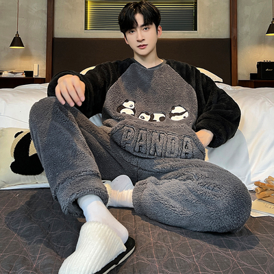 加厚保暖睡衣男法兰绒长袖家居服