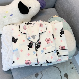 睡衣女春秋季 云朵棉翻领开衫 长袖 趣味卡通可爱女生休闲家居服套装