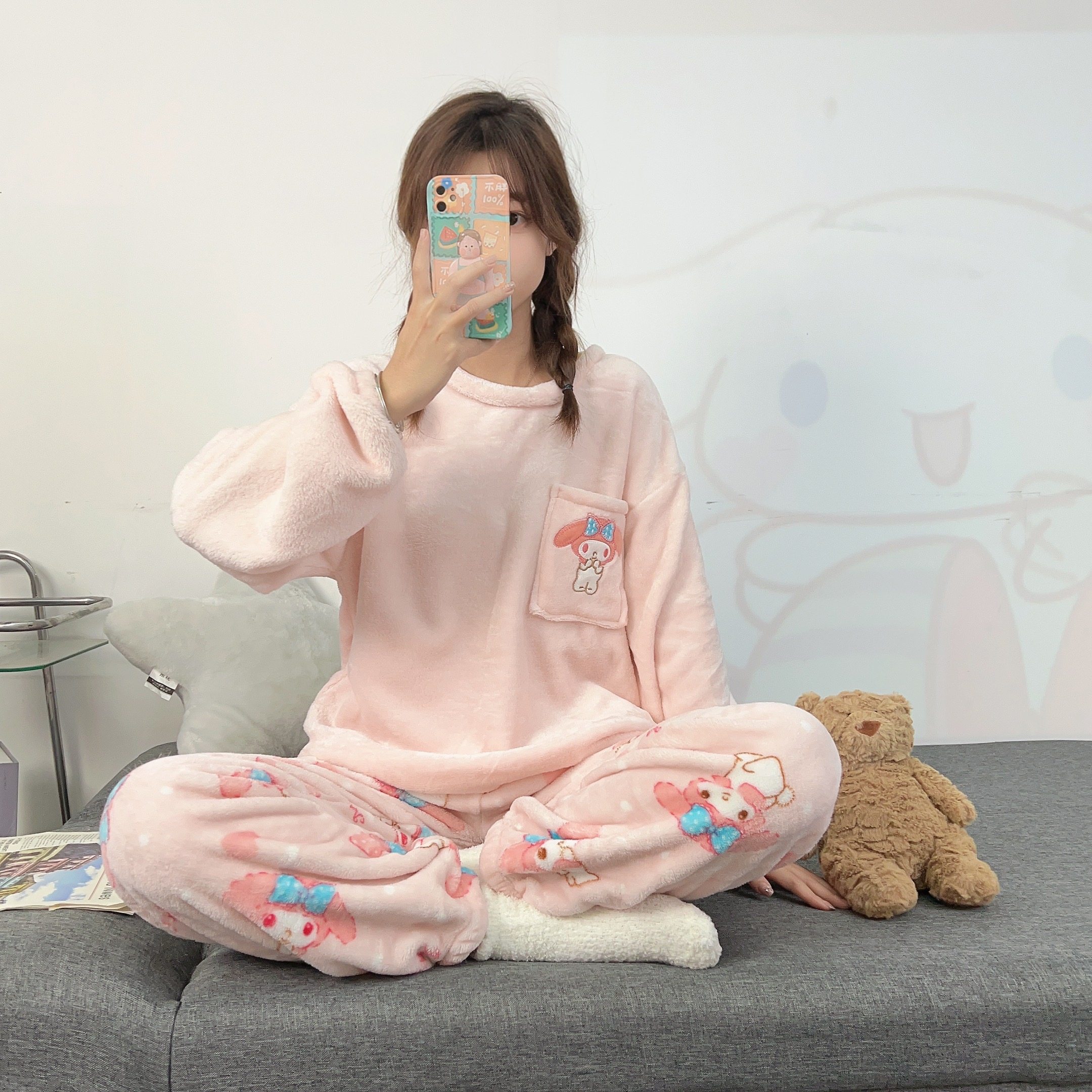 法兰绒睡衣女卡通ins风新款加绒