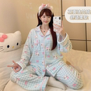 法兰绒睡衣女俏皮卡通可爱保暖珊瑚绒家居服套装 秋冬季 小翻领开衫