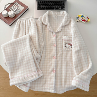 睡衣女可爱ins风保暖珊瑚绒家居服套装 法兰绒开衫 秋冬季 2025新款