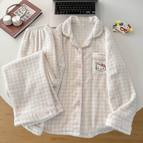 2025新款秋冬季法兰绒开衫睡衣女可爱ins风保暖珊瑚绒家居服套装