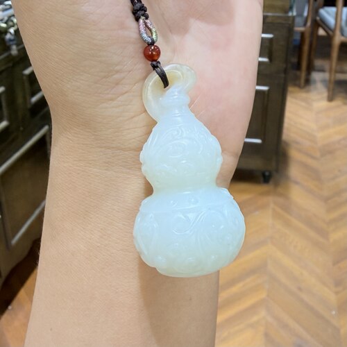 糖白籽料葫芦~新疆和田糖白籽料超大葫芦吊坠挂件玉石雕刻培训4-4