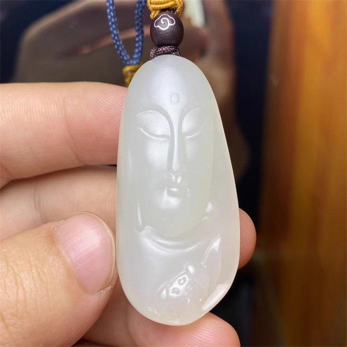 和田白玉籽料挂件荷花观音挂件吊坠手链项链宝宝锁  xx01031