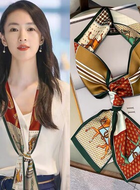 真丝丝巾小长条女2026新款春秋围巾100%桑蚕丝装饰领巾双面飘带女