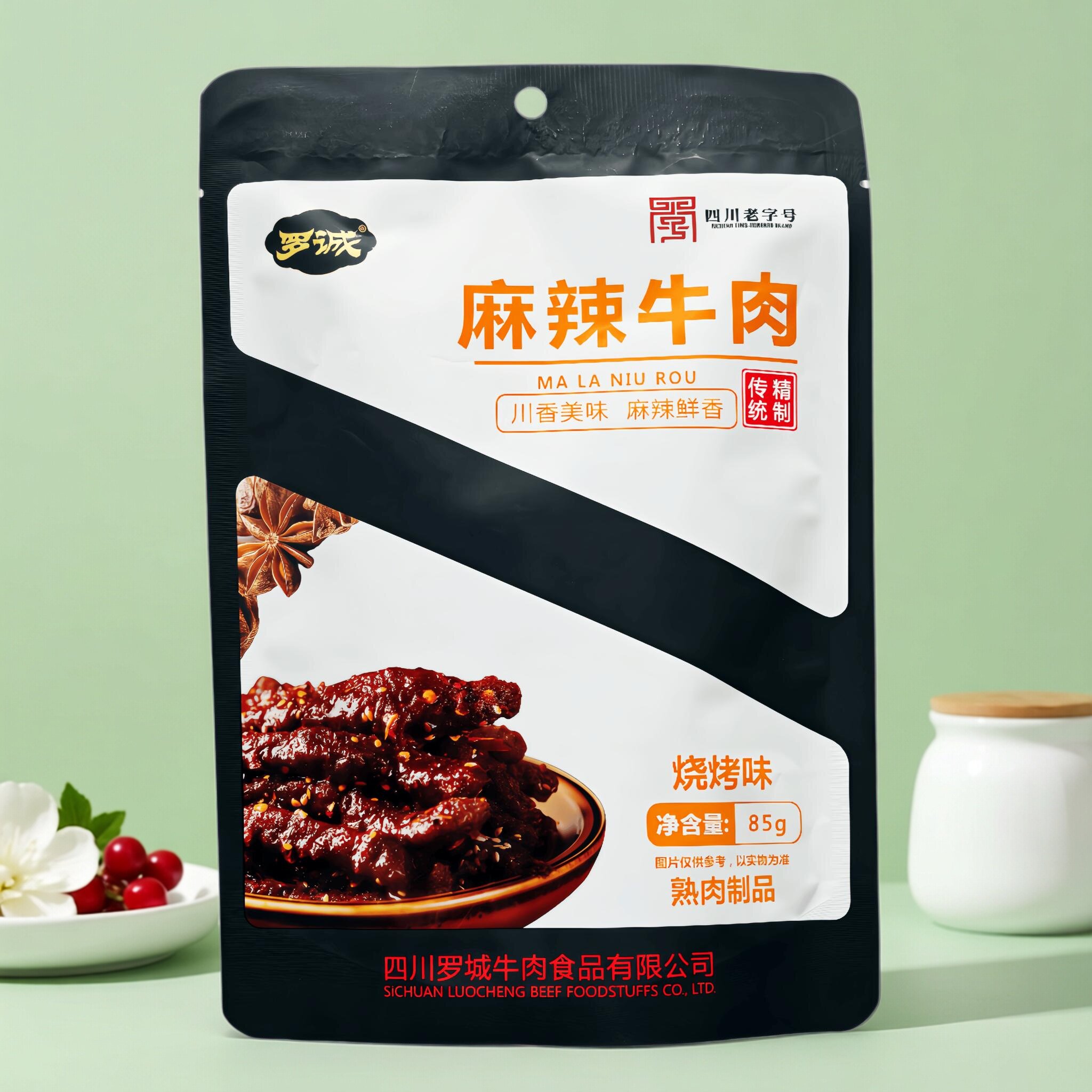 罗诚麻辣牛肉烧烤味85g四川特产小吃零食牛肉干麻辣灯影牛肉丝