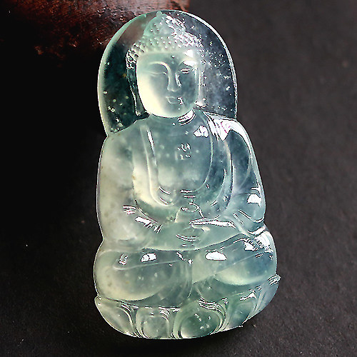 玉意珠宝-保真缅甸天然A货翡翠~大师作品~老坑冰种木那大日如来
