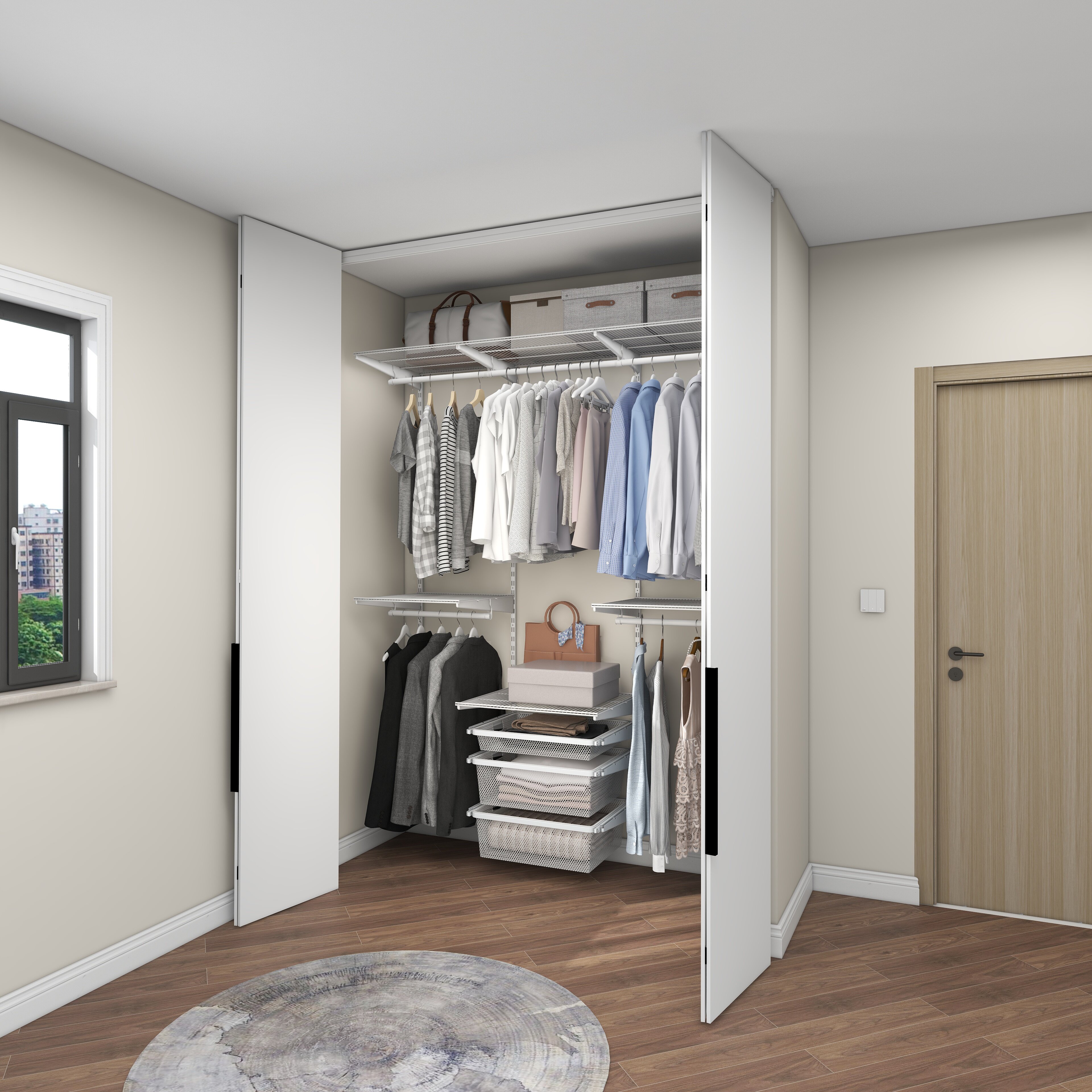 美达斯1.6米步入式金属衣帽间定制折叠门衣柜卧室开放式砌墙衣橱