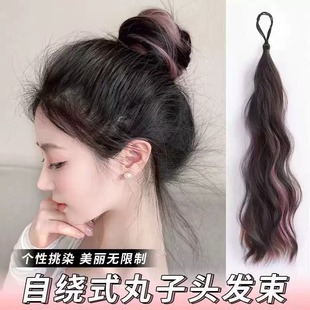 丸子头假发女盘发神器显发量自绕发束假发辫马尾真发花苞头发圈