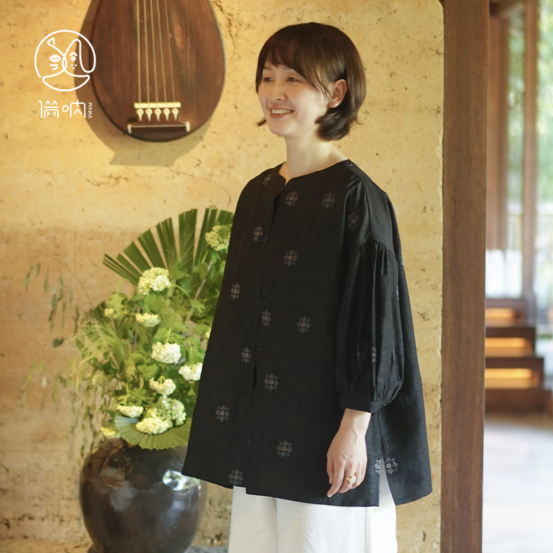 满呐成人新中式真丝香云纱衬衣