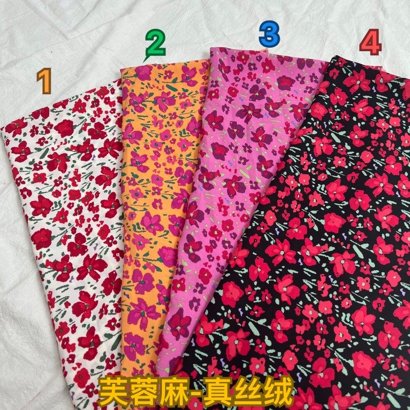 印花雪纺布料芙蓉麻真丝绒面料顺滑不透春夏款连衣裙上衣衬衫服装