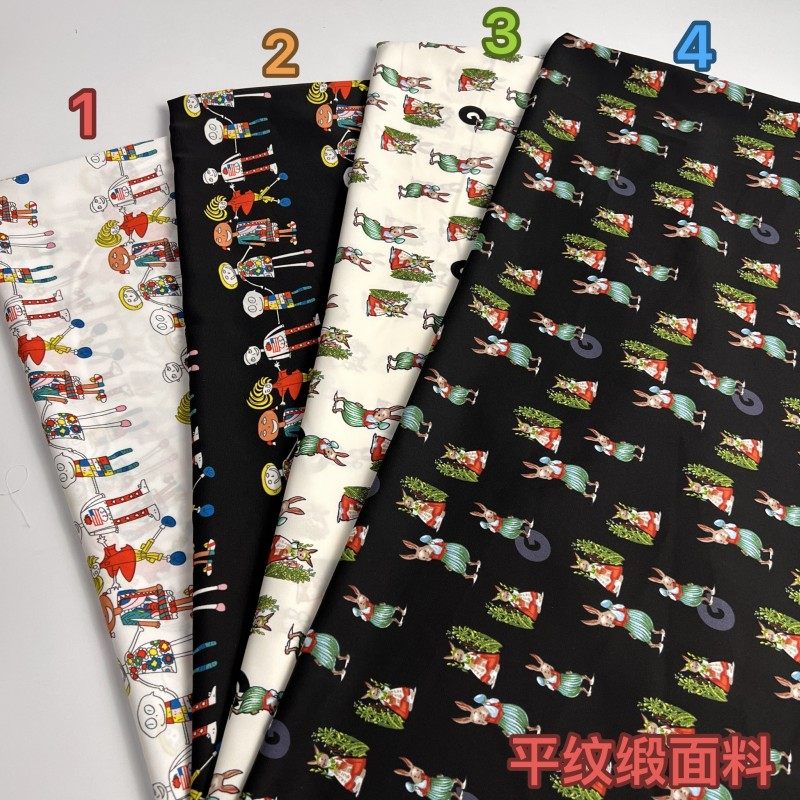 雪纺单层不透平纹缎布料印花树叶几何服装面料垂坠复古夏季连衣裙