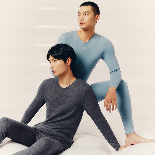 三枪纯棉长袖男薄款针织内衣套装