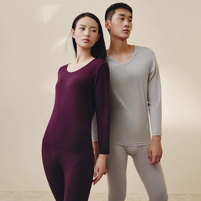 三枪20215秋冬新品保暖内衣男套装耐寒薄绒v领秋衣秋裤男套装情侣