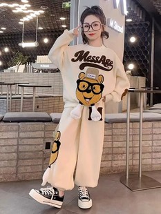 女童春装套装2026新款洋气儿童运动网红中大童春秋加绒卫衣两件套