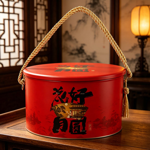 中秋月饼礼盒马口铁双层手提铁盒