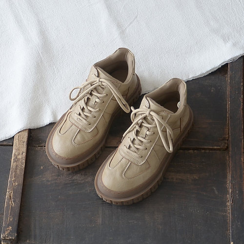 休闲鞋女复古高帮厚底德训鞋圆头