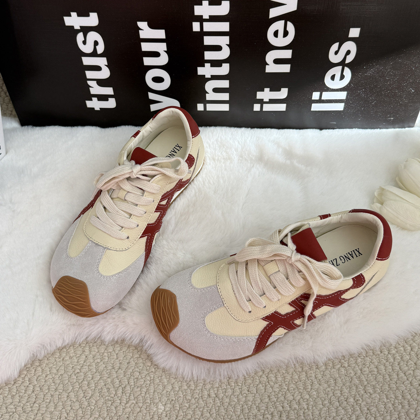 德训鞋女ins圆头时尚拼色系带平底鞋复古真皮阿甘鞋休闲鞋运动鞋,女鞋,德训鞋,淘宝优惠券,粉丝福利购,淘宝优惠卷