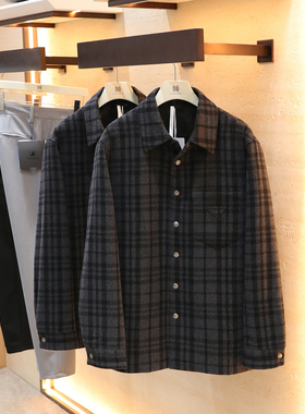 100%桑蚕丝填充2025秋冬季新款男士商务休闲羊毛混纺格纹棉服1677