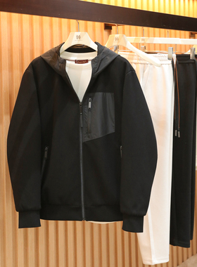 2026春季新款时尚休闲针织拼接连帽外套男拉链开衫卫衣帽衫潮8776