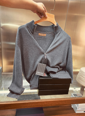 意式奢华2025早春季新款桑蚕丝羊毛混纺针织开衫外套男士毛衣9333