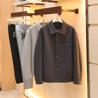 意式奢华老钱风2025秋季新款男士高端简约麂皮绒翻领夹克外套1589