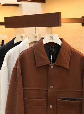 轻奢老钱风2025秋冬季新款男士高端羊毛混纺男士翻领夹克外套1653