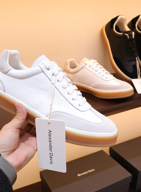 2025新款男士高级感老钱风休闲鞋纯色复古简约百搭真皮德训鞋1722