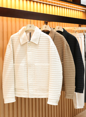 2025秋冬新款男士商务休闲高级感提花肌理感羊毛混纺夹克外套1766