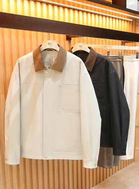 2025秋冬季新款男士商务休闲复古巴恩风工装撞色翻领夹克棉服1607