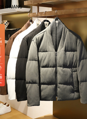 轻奢绅士风2025秋冬男文艺日系复古双层领90白鸭绒羽绒服外套9615