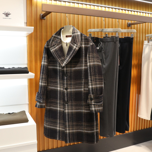 年终清仓英伦绅士风秋冬季 男商务休闲格纹羊毛单面呢大衣外套9733