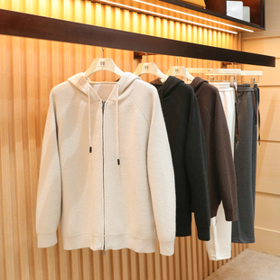 意式奢华2025秋冬季新款男士叠穿高克重羊毛混纺针织连帽开衫1751