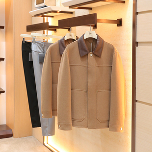 高端拼接真皮翻领双面呢羊毛混纺夹克外套1731 男士 2025秋冬季 新款