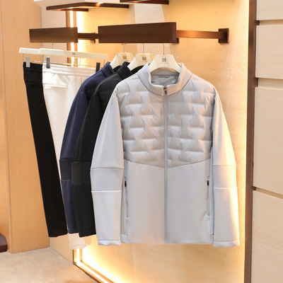 2025秋冬新款男士户外保暖针织拼接轻商务休闲立领三防羽绒服1515