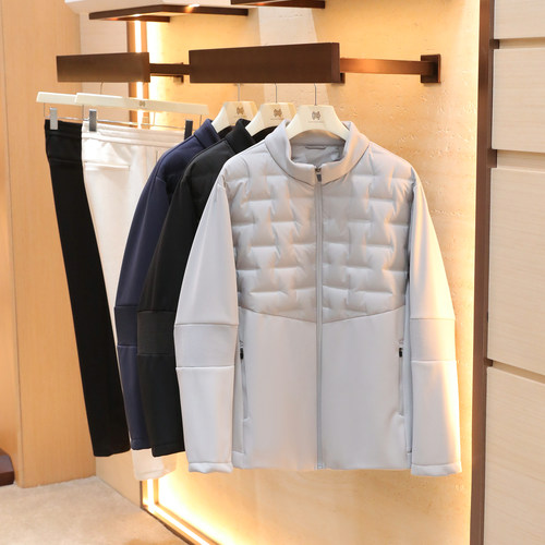 2025秋冬新款男士户外保暖针织拼接轻商务休闲立领三防羽绒服1515