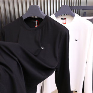 简约纯色休闲打底衫 时尚 男莫代尔圆领上衣7770 T恤男2023春季 长袖