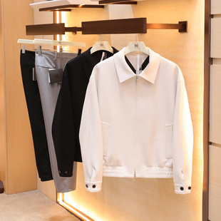 意式奢华老钱风2025秋季新款男士高端极简风宽松翻领夹克外套1463