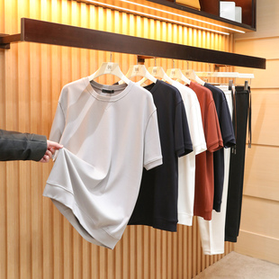 意式老钱风2026夏季新款男士百搭简约纯色莫代尔混纺短袖T恤2018