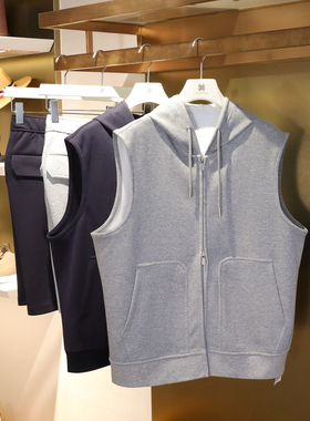 2025夏季新款男士户外高端老钱风空气层连帽坎肩马夹短裤套装1131