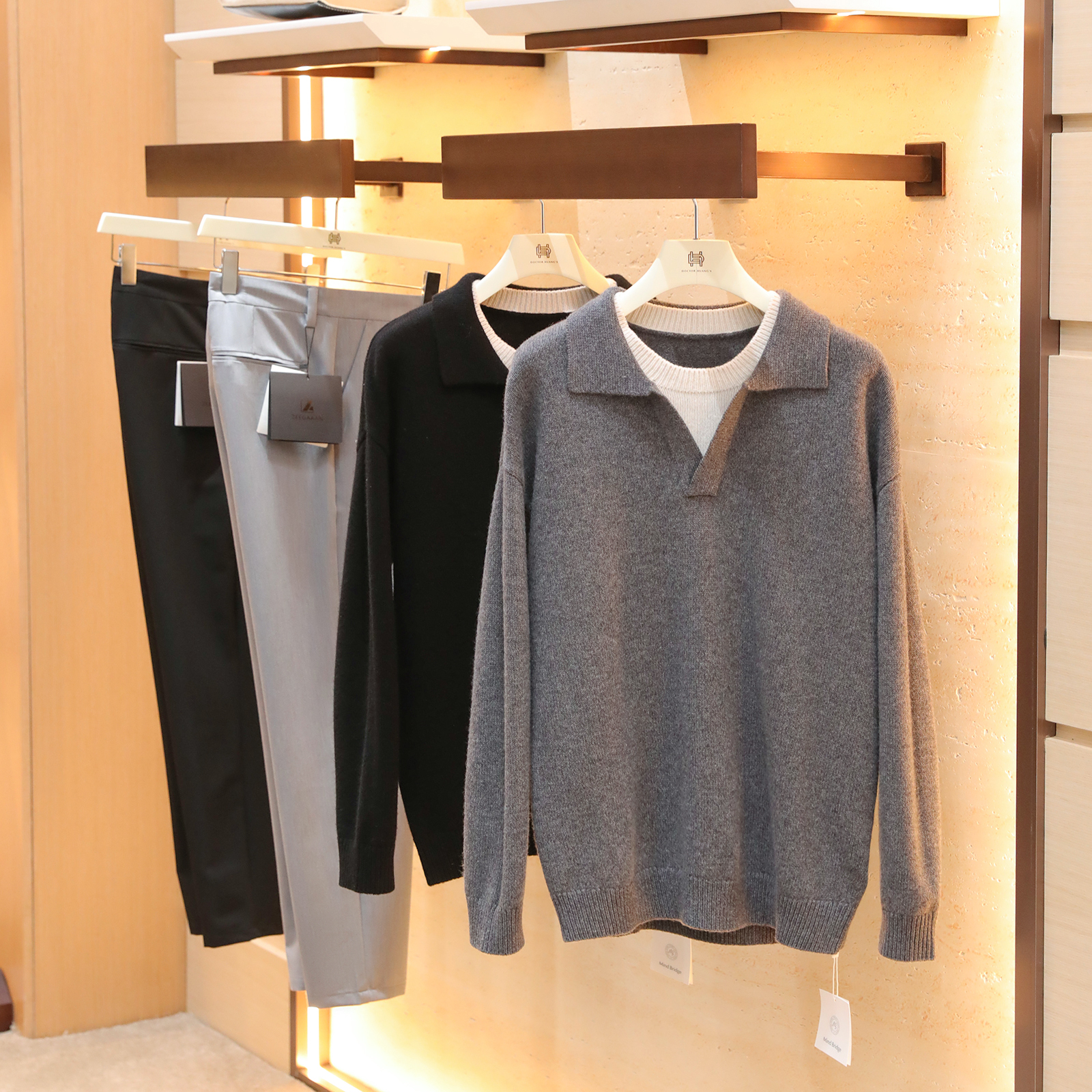 2025秋冬新款男士叠穿打底毛衣羊毛羊绒混纺假两件翻领针织衫1613