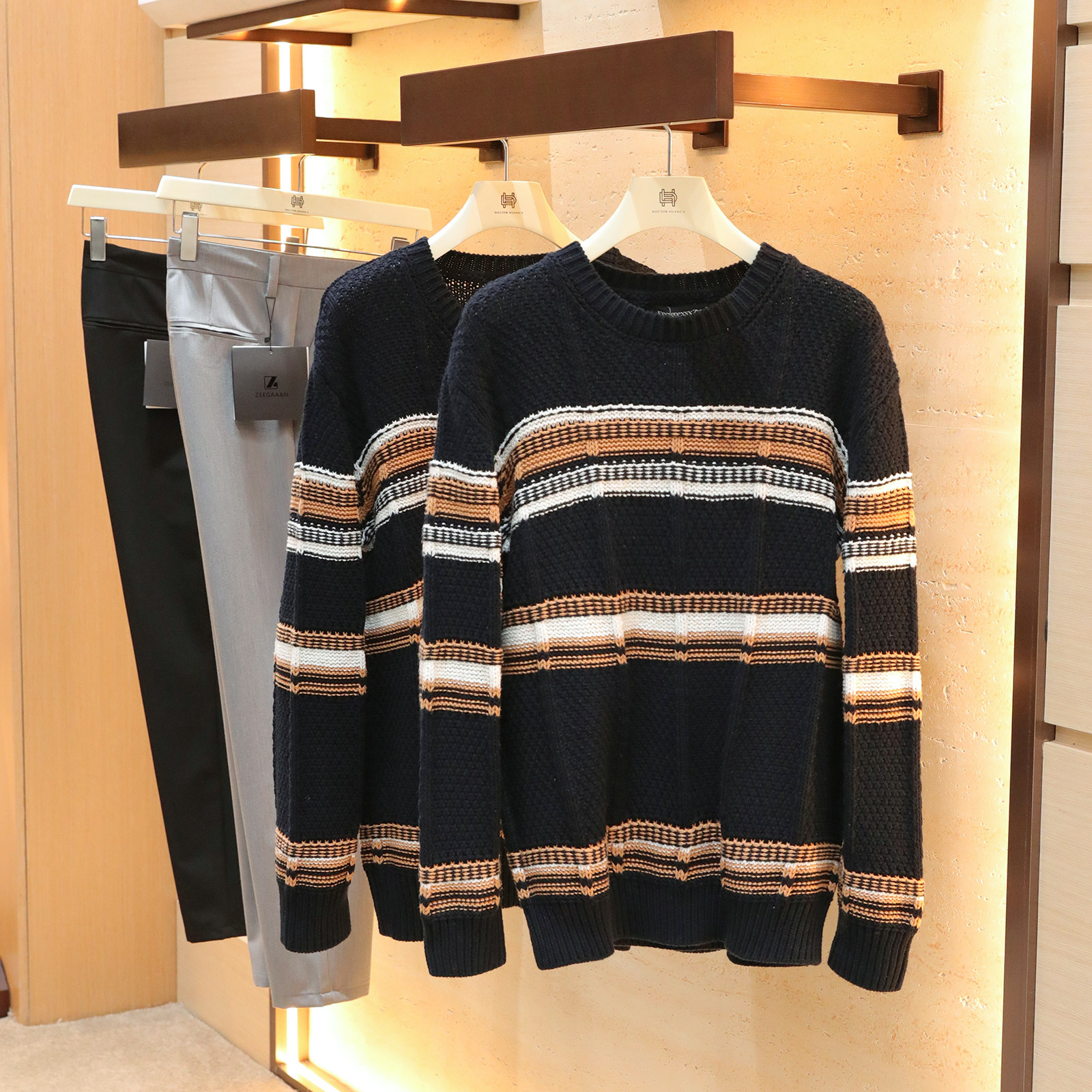 意式老钱风2025秋冬新款男士复古民族风毛衣条纹松弛感针织衫1709