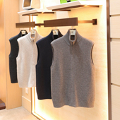 2025秋冬新款 男士 叠穿老钱风100%绵羊毛拉链翻领针织背心马甲1626