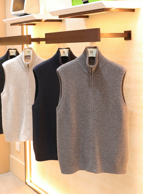 2025秋冬新款男士叠穿老钱风100%绵羊毛拉链翻领针织背心马甲1626