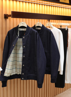 2025秋季新款男士高端简约百搭老钱风棒球领飞行牛仔夹克外套1376