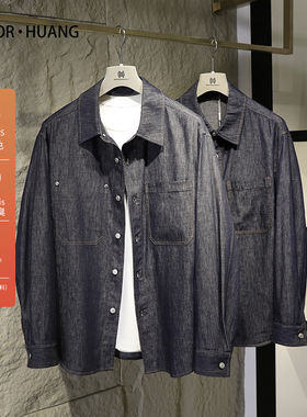 牛仔衬衫男长袖春秋款宽松美式休闲衬衣青春复古简约棉麻外套8958