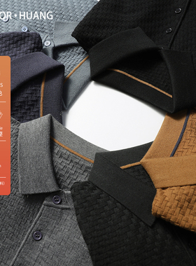 桑蚕丝+山羊绒混纺 秋冬时尚商务休闲翻领针织衫男长袖POLO衫8221