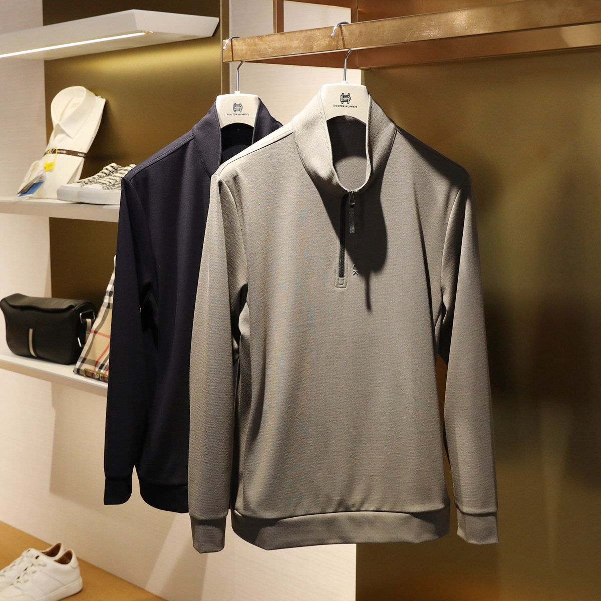 2024春秋季新款男户外运动半拉练立领长袖T恤透气内搭打底衫9565